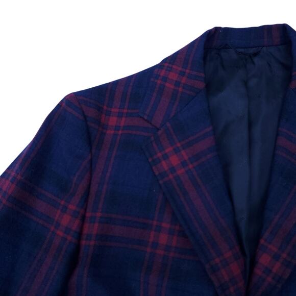 Vintage McDonogh School 100% Wool Uniform Blazer Jacket Blue Red Plaid Sz 34R - Picture 3 of 15